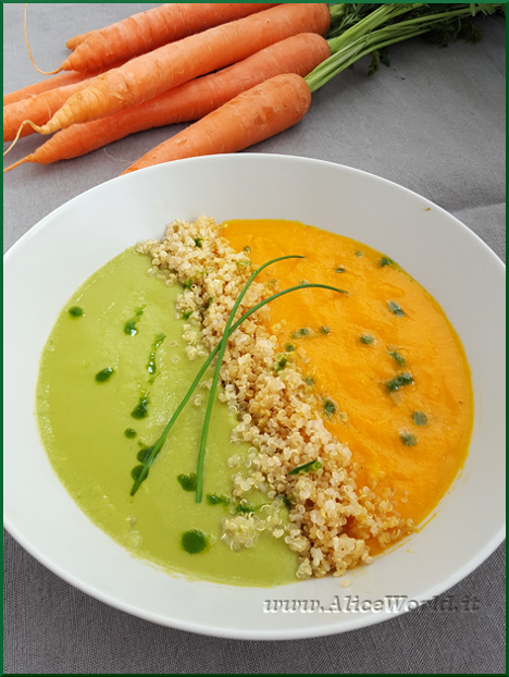 Vellutata bicolore di carote, asparagi e quinoa